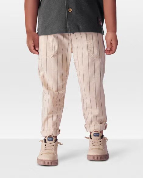 Toddler Striped Pull-On Cotton Pants - Tan
